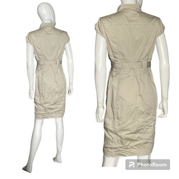 Calvin Klein Beige Khaki Button Down Shirt Dress with Belt - Picture 2 of 6